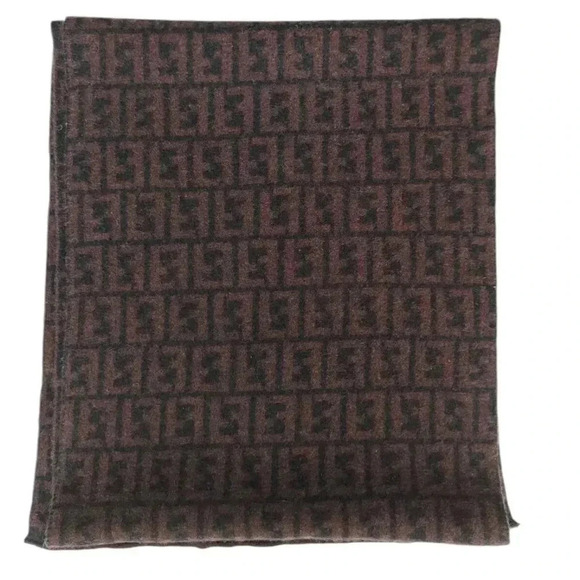 Fendi genuine vintage Maroon / Black Wool winter Scarf Scarves - Picture 7 of 8